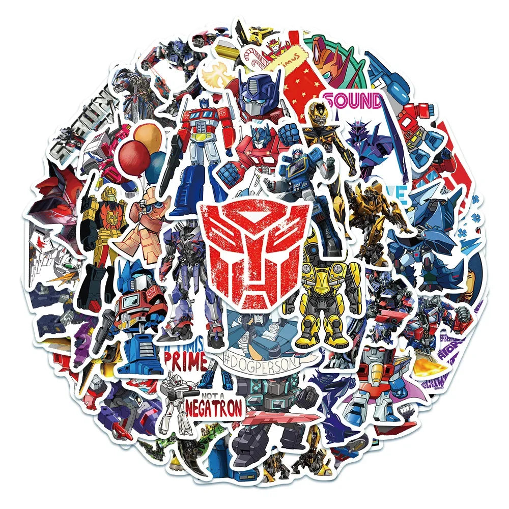 50 pegatinas de Autobot Transformers para laptop, motocicleta, automóvil, patineta, equipaje, bicicleta, calcomanías impermeables, juguetes para niños