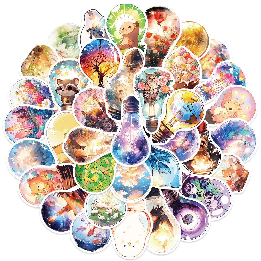 10/30/50pcs Autocollants Fantastiques Style INS Ampoule Monde Dessin Animé Esthétique Joli Décalque Ordinateur Portable Graffiti Fille Autocollant Dégradé Jouet