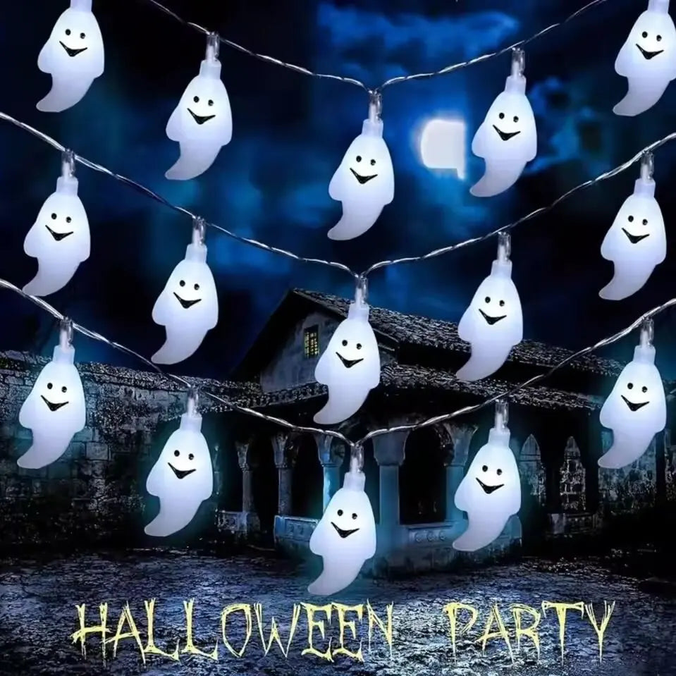 Guirlande lumineuse LED d'Halloween à piles, lampe de décoration intérieure extérieure, lumières fantômes pour la maison, les fêtes, les festivals