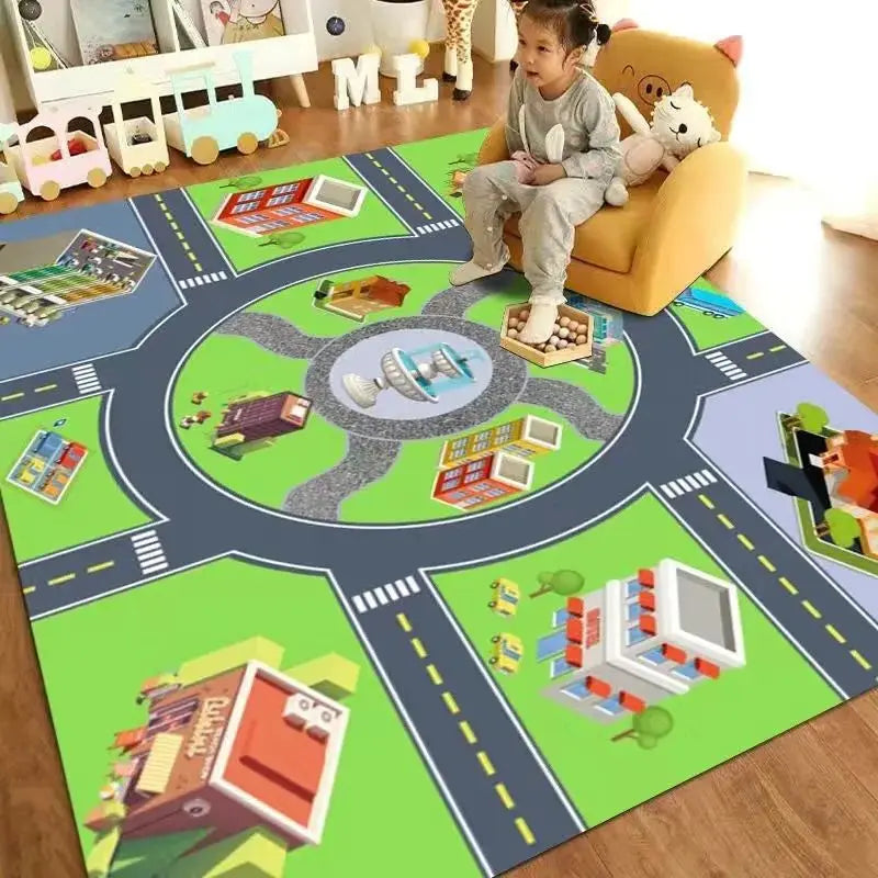 VIAKAMA Alfombra de dibujos animados, guardería, educación infantil, habitación de niños, parque de tráfico, pista, esteras de juego para bebés