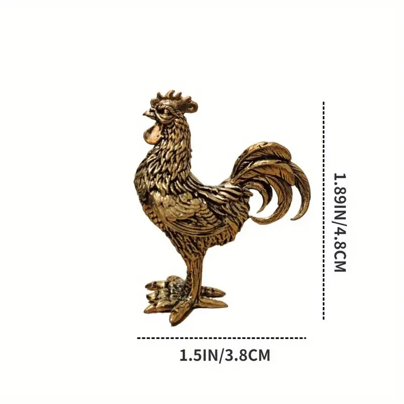 Elegante figura de gallo de latón - Intrincada decoración dorada de animales para el hogar, la oficina o como regalo, plumas y cresta detalladas, mesa rústica
