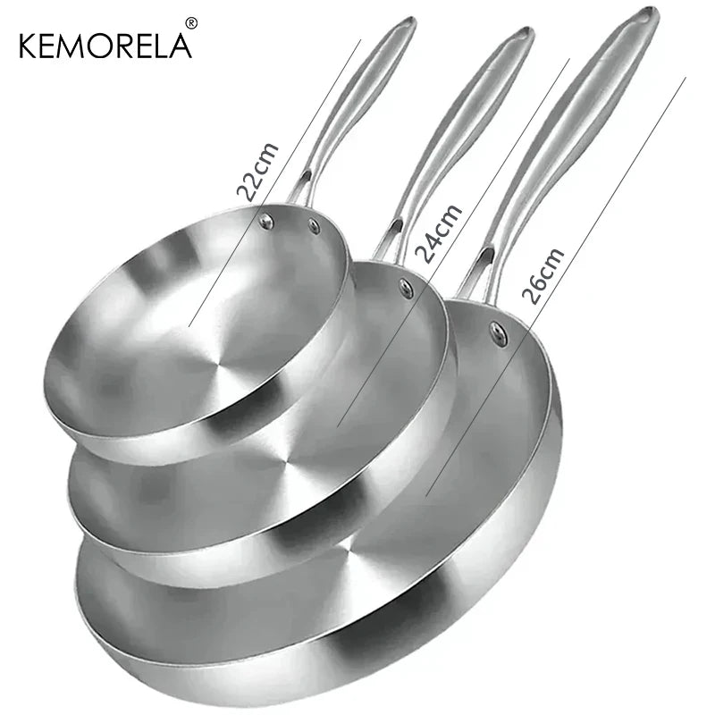 Sartén de 2/3 piezas de 22/24/26/28 cm, acero inoxidable 304, 2 mm de grosor, wok de acero de 5 capas, ollas antiadherentes de grado alimenticio para cocinar