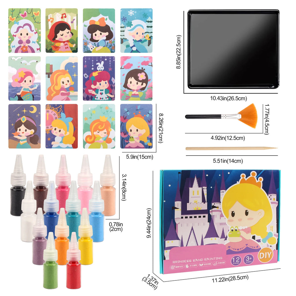 Kit de Arte con Arena DIY Artesanía de Pintura de Arena 14 Colores 12 Tarjetas de Pintura de Arena de Princesas Juguetes Montessori Juguetes Educativos para Niños Regalos