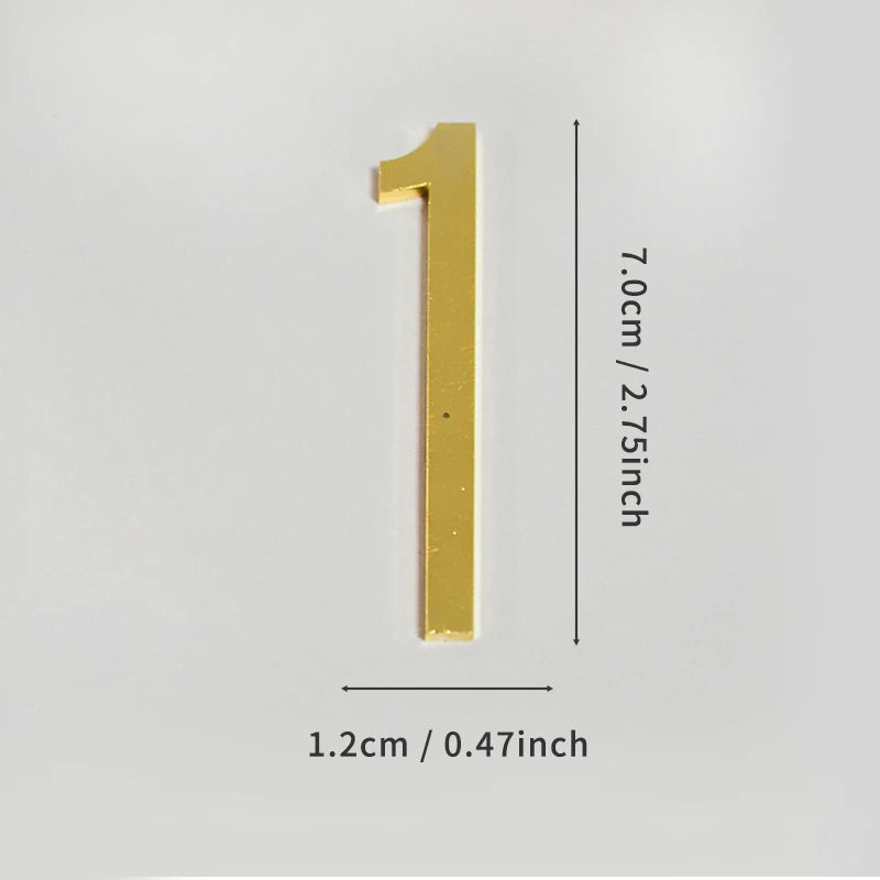 Número de puerta dorado con adhesivo de respaldo de 7 cm, número de casa de metal, número de puerta de apartamento para exteriores, hotel, hogar, etiqueta de buzón