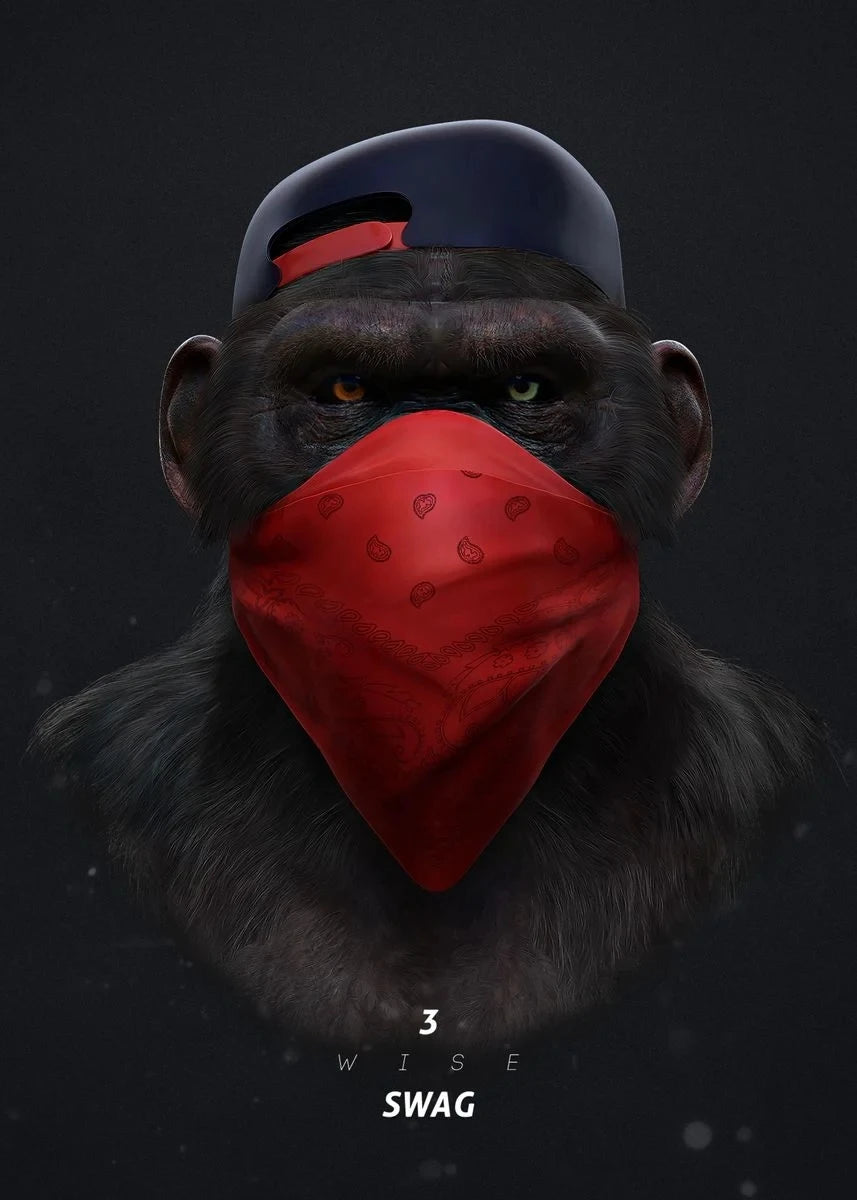 Tres monos con swag, pósteres e impresiones en lienzo, pinturas de moda de monos de hip hop para pared, arte, cuadros de animales, decoración de habitación