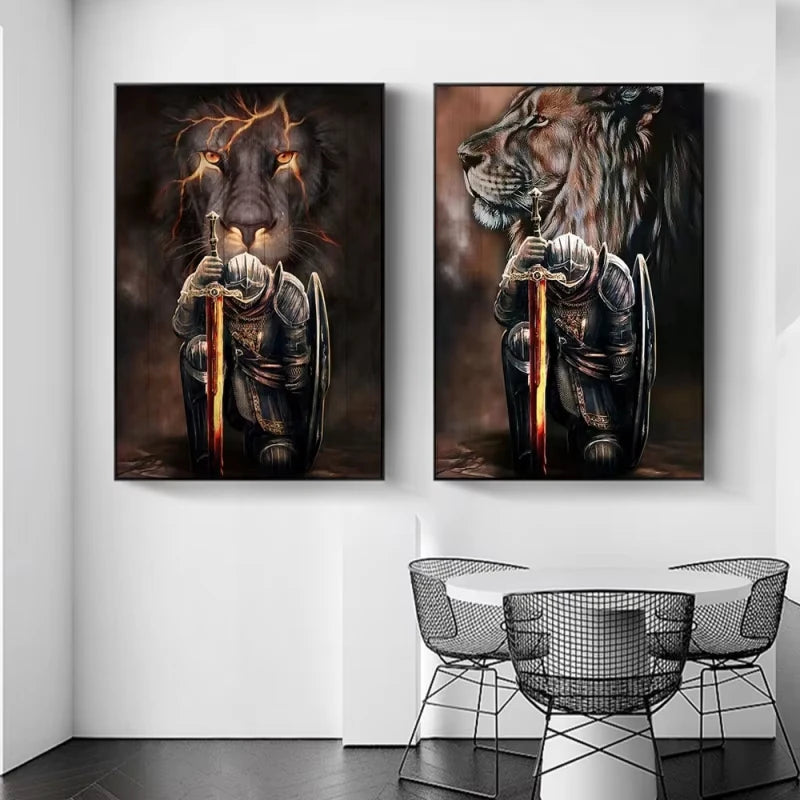 Classic Christian Wall Art Bible Jesus Lion And Warrior Oil On Canvas Posters And Prints Living Room Decoration Gifts