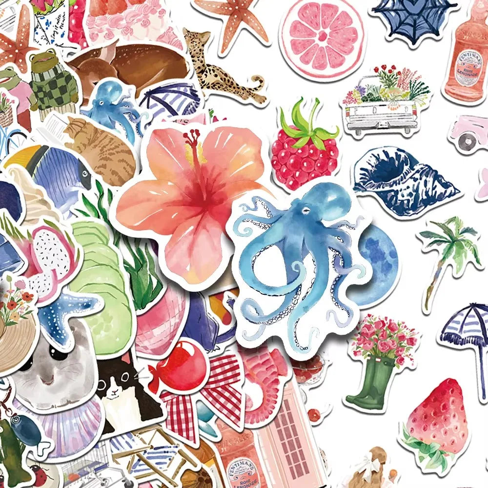 50/100 autocollants aquarelle pour journal, décalcomanies pour téléphone, ordinateur portable, scrapbooking, bagages, casque, graffiti, autocollants esthétiques, cadeaux