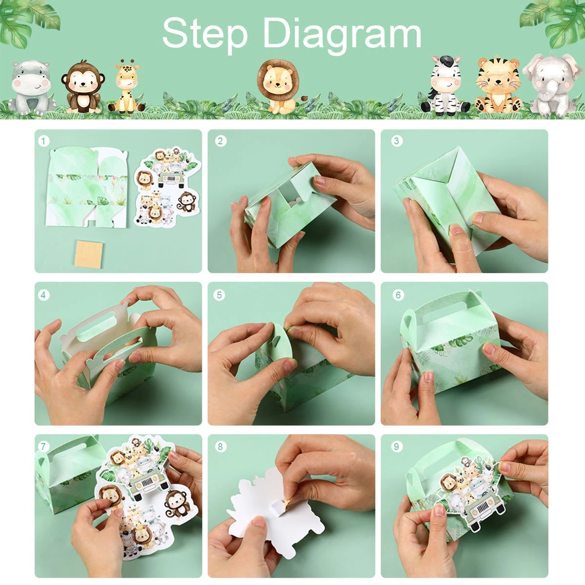 4 boîtes de bonbons DIY Animaux de la jungle, Décoration de fête d'anniversaire Safari, Boîte d'emballage cadeau pour enfants, Fournitures de baby shower Wild One