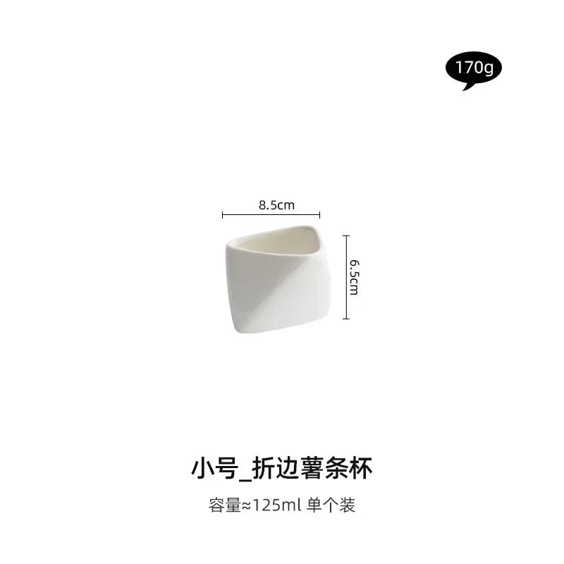 Taza tridimensional plegable para patatas fritas, tazón de cerámica para cocinar, vajilla de hotel característica, plato para aperitivos, salsa para mojar.