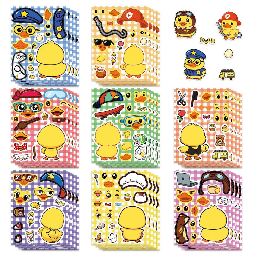 8/16/24 PIÈCES Autocollants de Puzzle Canard Jaune Dessin Animé Mignons Autocollants Change de Visage DIY Étanche Autocollants de Papeterie Dessin Animé