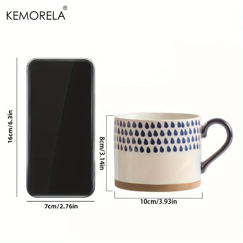KEMORELA 1PCS Taza de cerámica nórdica de 450ML, taza de café con leche con asa, estilo retro, de gran capacidad, para avena, desayuno japonés, juego de regalo