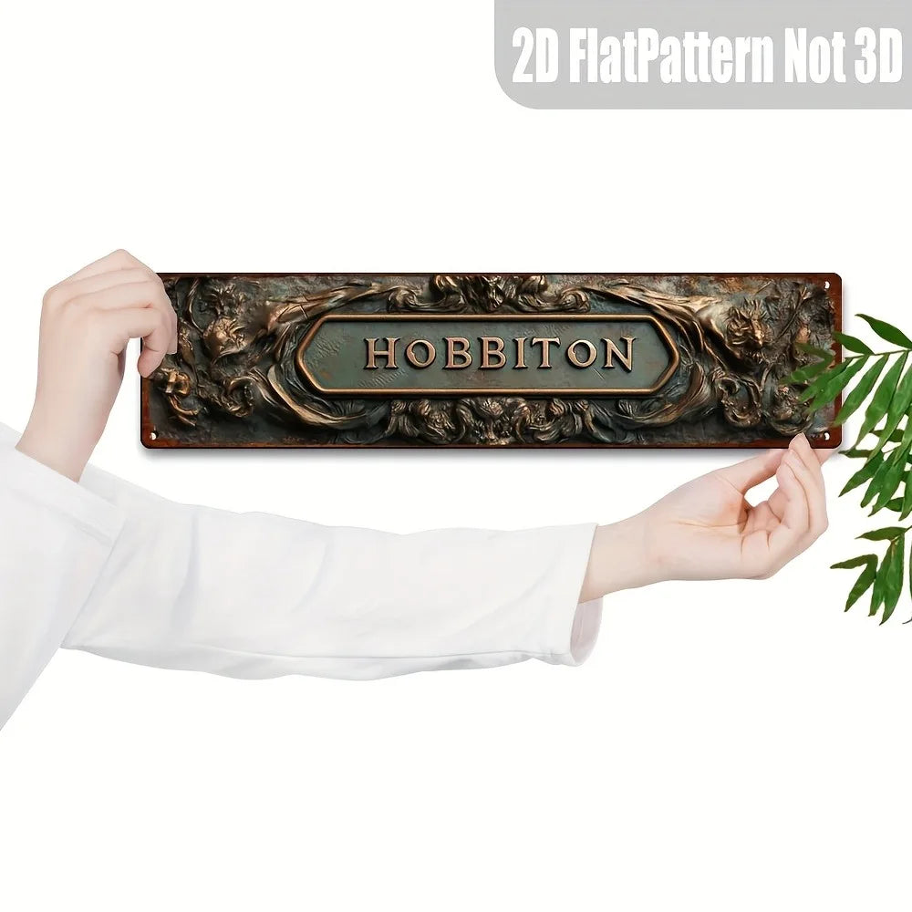 Hobbiton Retro Metal Sign - 4x16" Vintage Floral Wall Decor, Home Cafe Farmhouse Art
