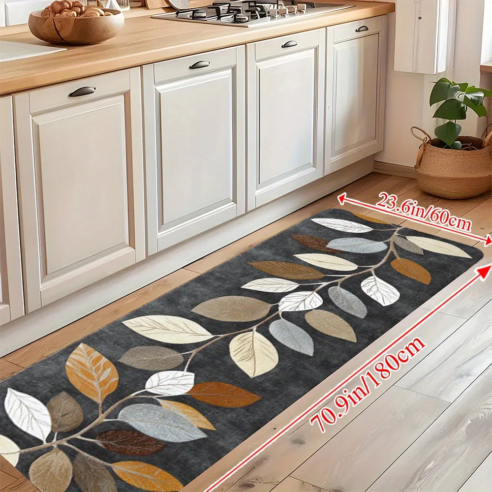 Alfombra de cocina con diseño de hojas, degradado gris, felpudo, alfombra para pasillo, alfombra de invierno para dormitorio, alfombra cálida para sala de estar