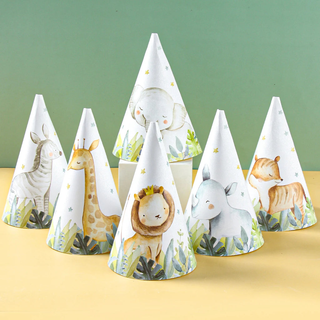 Sombreros de Papel de Fiesta de Animales de la Selva Decoración de Fiesta de Cumpleaños Feliz para Niños Safari Animal Salvaje Uno Suministros de Decoración de Cumpleaños Baby Shower