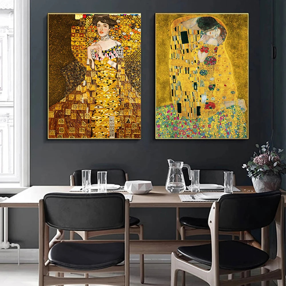 Arte de pared abstracto clásico Gustav Klimt El beso Pintura al óleo Impresión en lienzo HD Póster Decoración para el hogar Sala de estar Dormitorio