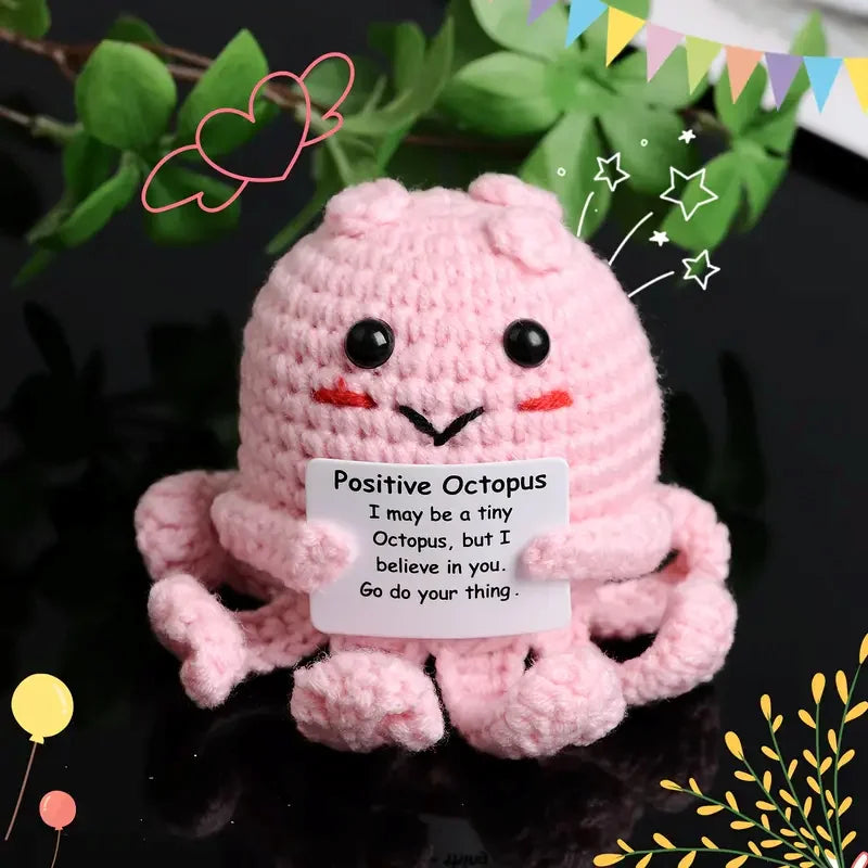 Mini pieuvre en laine faite à la main, tricot au crochet, figurine de soutien émotionnel positif avec carte, cadeau de décoration créatif et amusant
