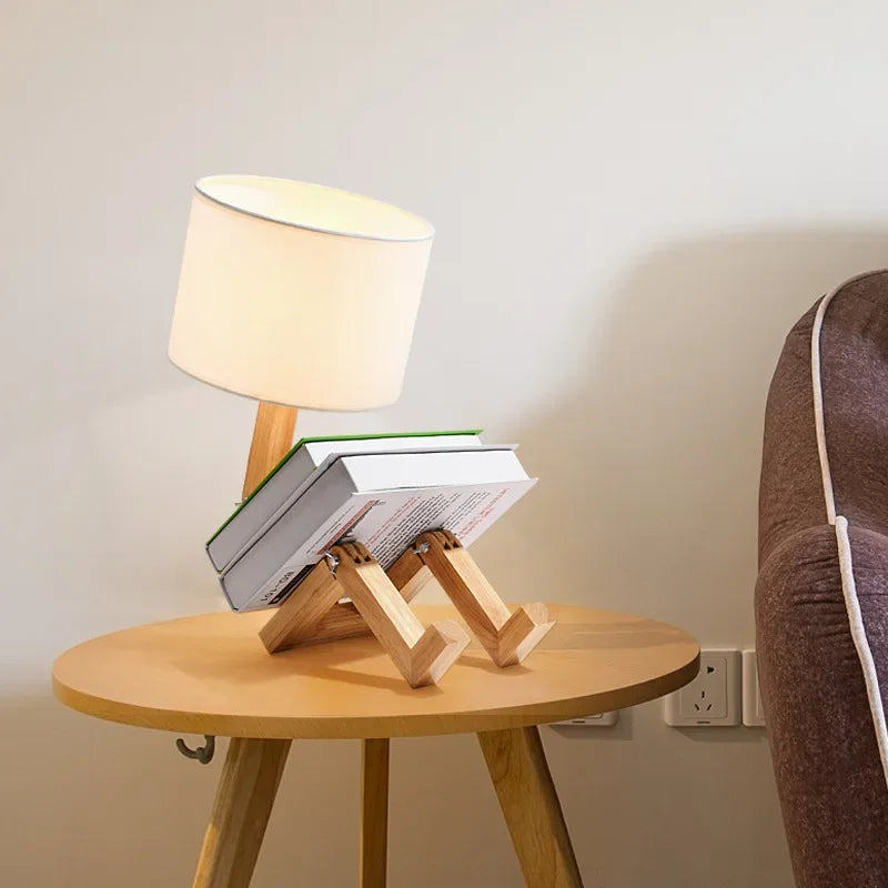 Lampe de table réglable en forme de robot E27 en bois et tissu, lampe de chevet pliable pour salon, bureau, livraison directe