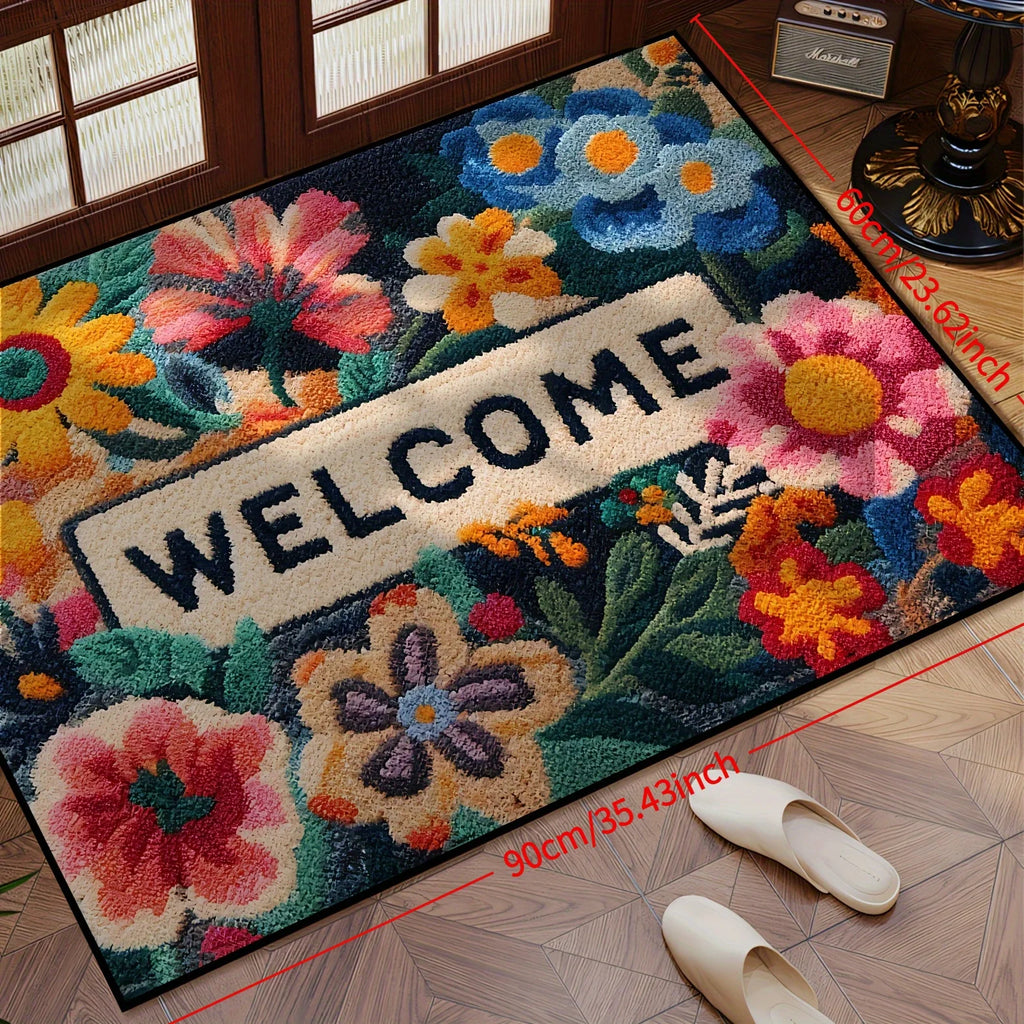 VIKAMA Hermoso Felpudo con Diseño Floral Antideslizante Alfombrilla Absorbente para Baño Alfombra para Dormitorio Sala de Estar Alfombra de Bienvenida