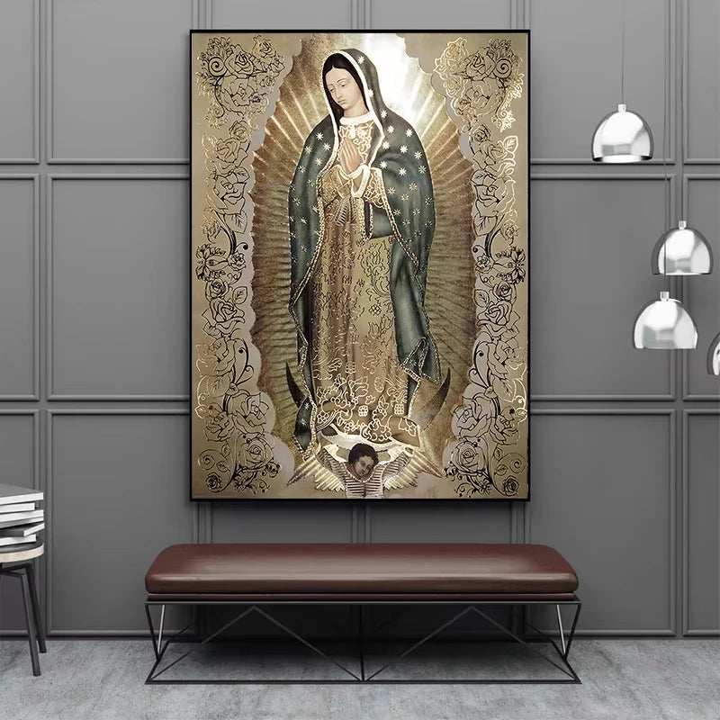 Catholic Art Lady of Guadalupe Wall Art Canvas Painting Retro Religious Decor Picture The Virgin of Guadalupe Poster Home Decor