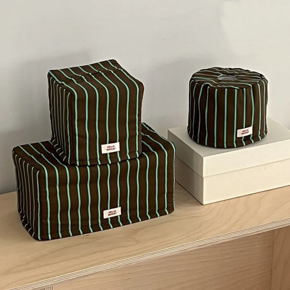 Caja de pañuelos a rayas Estuche de pañuelos retro para sala de estar Soporte de papel para pañuelos Bolsa de pañuelos Almacenamiento y organización de cocina Decoración de escritorio