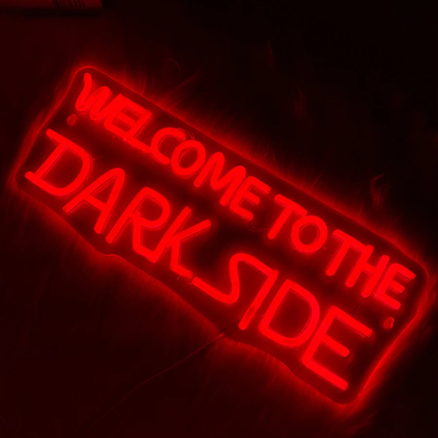Letrero de neón "Welcome To The Dark Side", icono de lámpara de letras con alimentación USB, utilizado para dormitorio, sala de juegos, casa embrujada, decoración de Halloween.