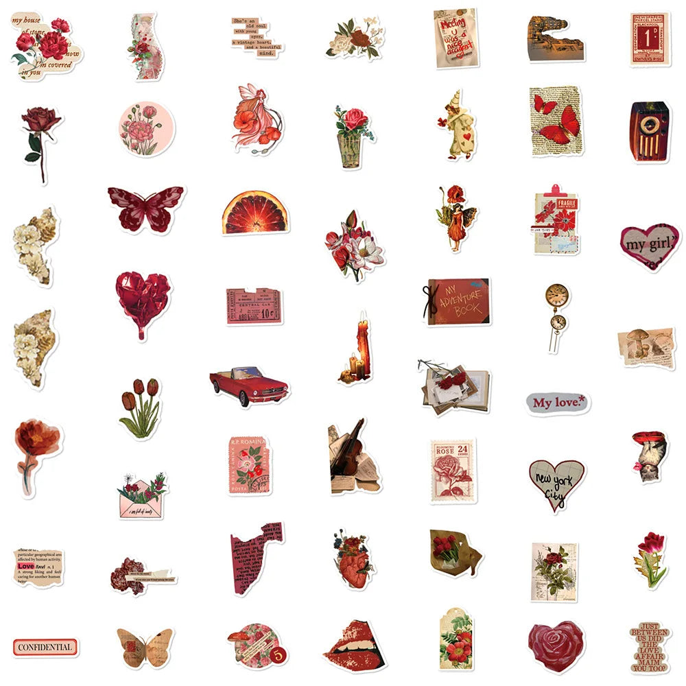 10/30/50pcs Pegatinas Vintage Rojas de Dibujos Animados Retro Graffiti Calcomanías Skateboard Nevera Laptop Teléfono Pegatina Impermeable Juguetes para Niños