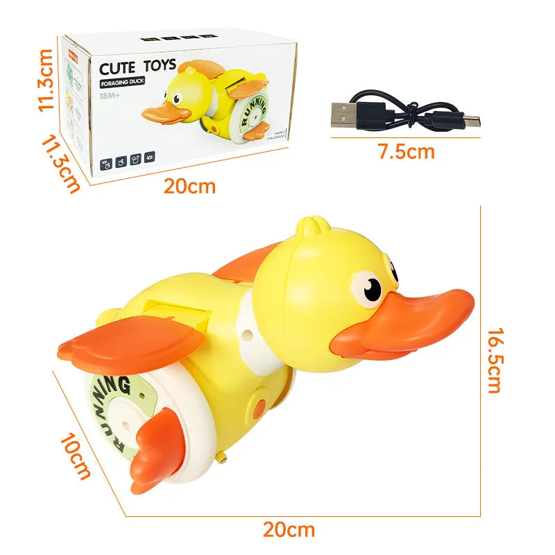 Canard Électrique Rotatif Simulation Recherche de Nourriture Rotation Libre Son&Lumière Musique Tummy Time Jouets de Ramper Jouet Éducatif