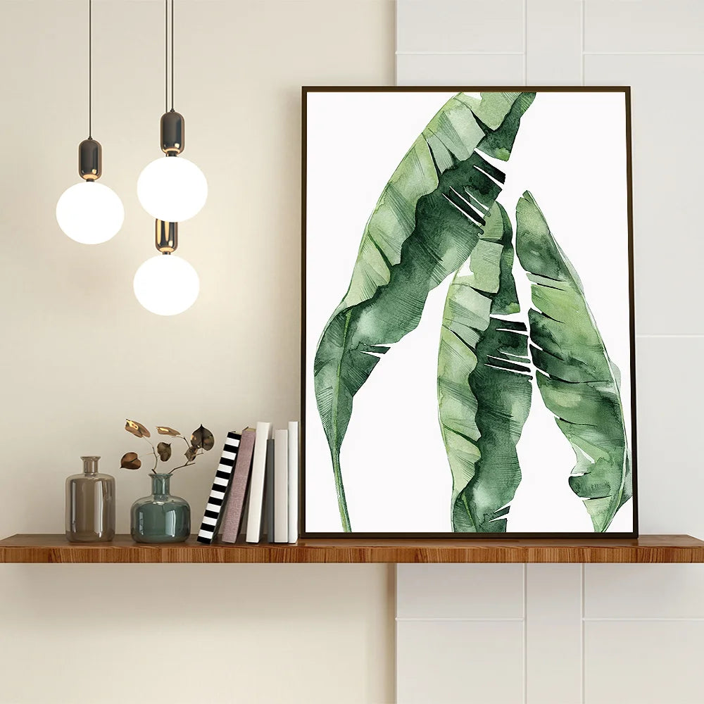 Cuadros de pared nórdicos con plantas verdes, lienzo, arte de pared, Monstera, helecho, hojas de plátano, pintura, decoración, sala de estar, dormitorio, impresiones botánicas, gran oferta