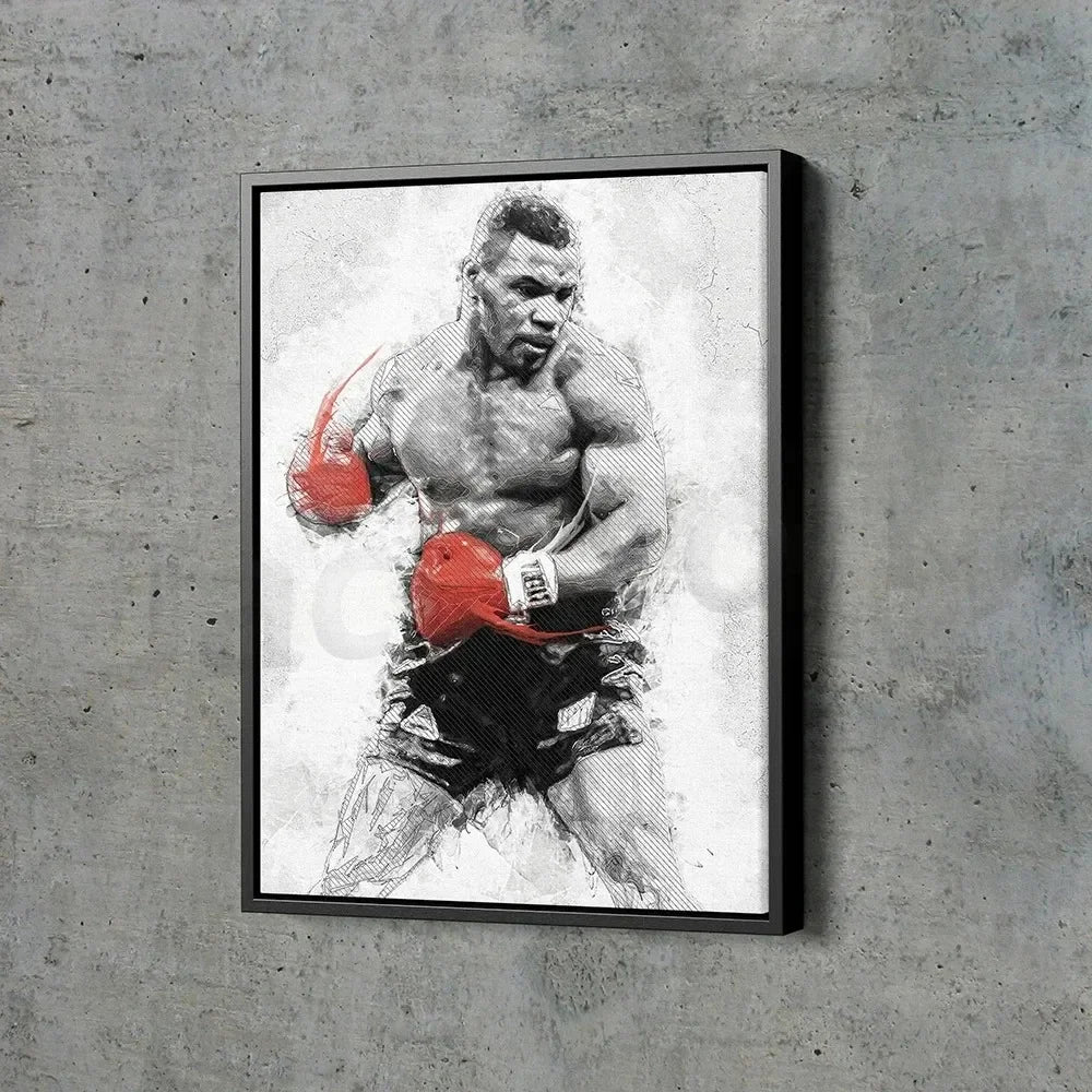 Classic Vintage Wall Art Mike Tyson Vs Muhammad Boxing Painting, HD Canvas Printed Poster, Home Living Room Bedroom Decoration