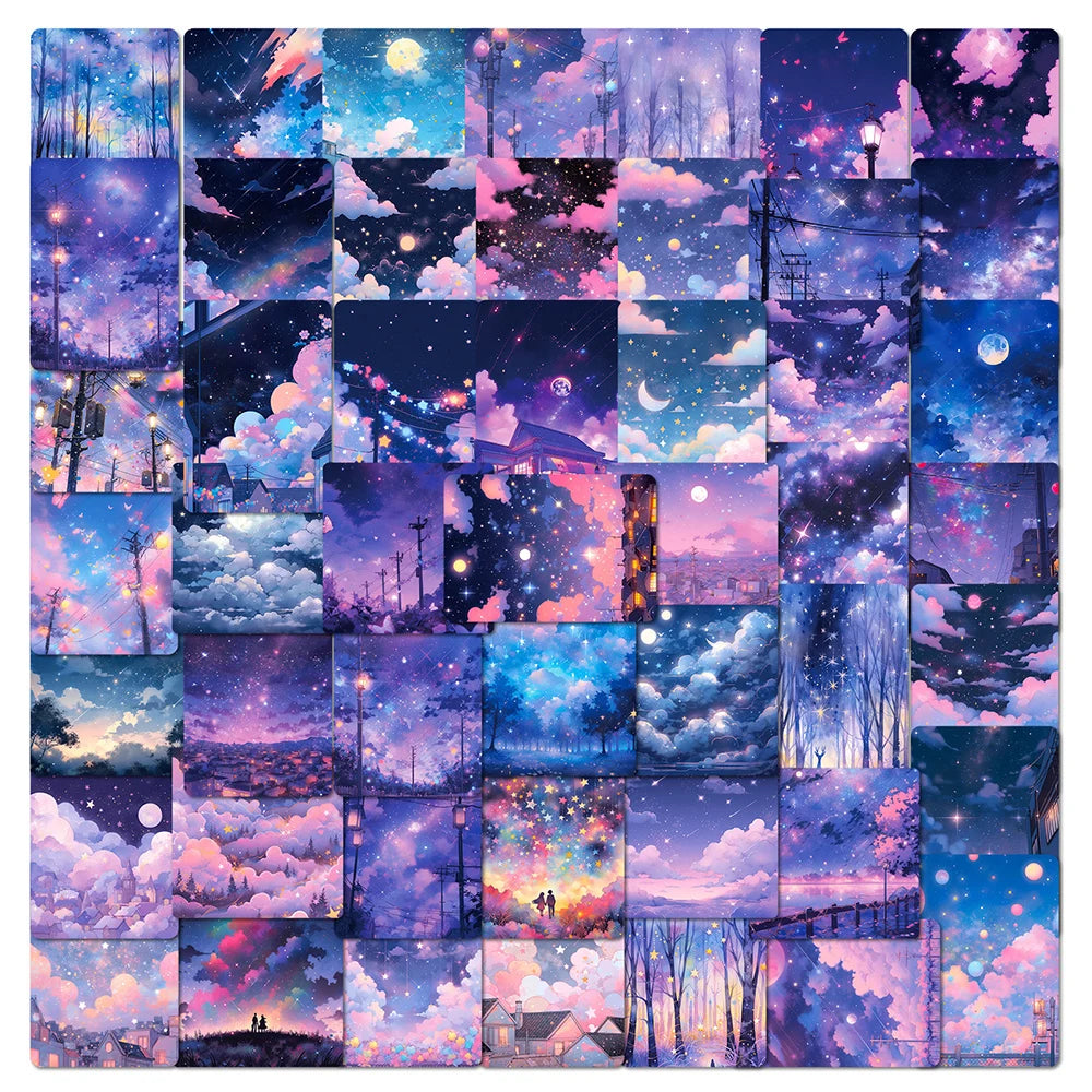 10/30/50 Pièces Autocollants Esthétiques Mignons Style INS Motif Ciel Étoilé pour Fille Scrapbook Ordinateur Portable Réfrigérateur Valise Téléphone Voiture Décoration