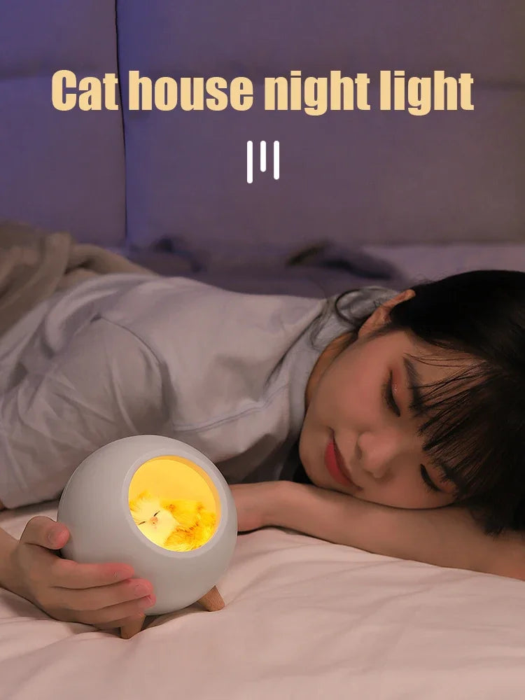 Luz de Noche con Altavoz Bluetooth, Luz de Casa de Animales, Lindo Gato, Regalo para Niños, Decoración Creativa de Escritorio para Dormitorio, Lámpara de Noche para Cabecera