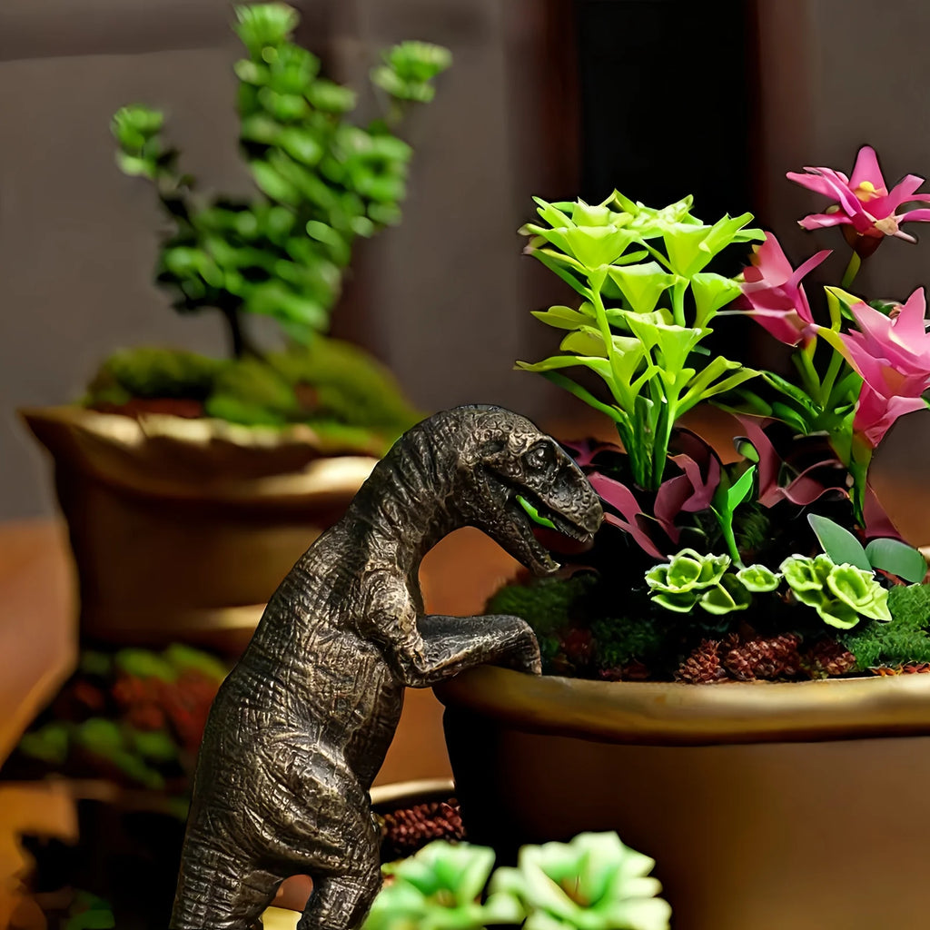 Estatuas de dinosaurios decoradas, maceteros colgantes decorados con dinosaurios, animales lindos, plantas en maceta, amigos, dinosaurios, colgantes decorativos