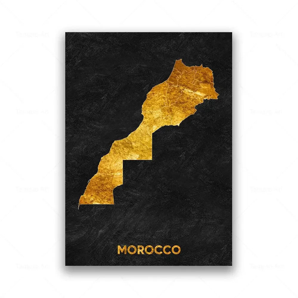 Classic Abstract Wall Art Black Gold Lebanon Country Map HD Canvas Print Poster Home Living Room Bedroom Decoration