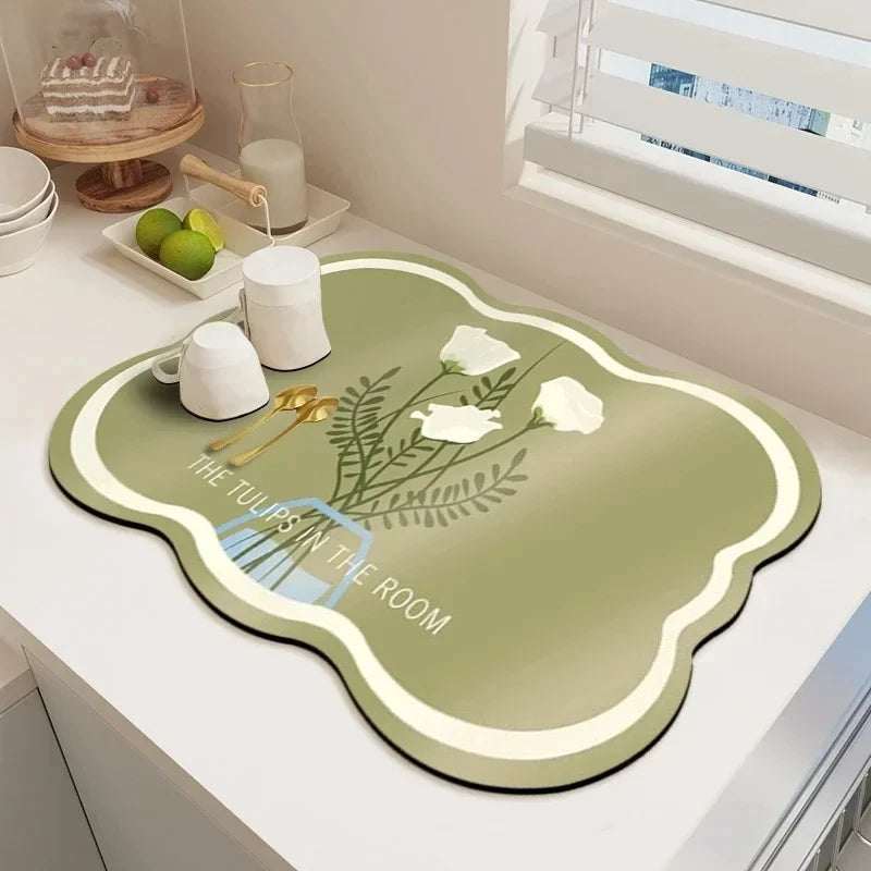 VIKAMA Mantel Individual Súper Absorbente de Mármol Negro para Secar Platos, Alfombrilla Antideslizante para Botellas de Cocina, Vajilla de Lujo para Tetera, Bar, Mostrador