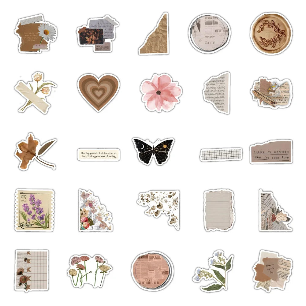 10/30/60/120PCS Pegatinas Estéticas de Mariposas y Flores de Arte Retro Calcomanías Vintage para Laptop, Teléfono, Equipaje, Álbum de Recortes, Coche, Graffiti