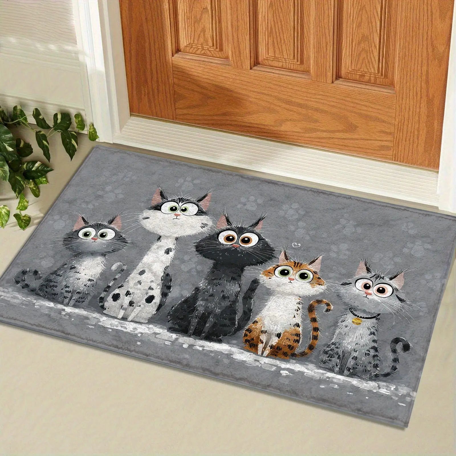 VIKAMA Gray Carpet Cute Kitten Doormat Welcome Mat Kitchen Rug Carpet For Live Room Rug For Bedroom Bedside Floor Mat Home Dec
