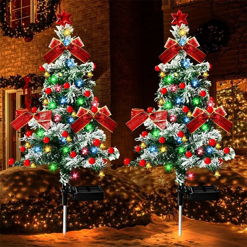 Décoration Lumineuse Solaire de Noël Cèdre, Lumière de Pelouse pour Cour Extérieure, Lumière Nocturne d'Ambière de Noël