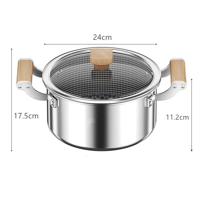 Olla sopera de acero inoxidable Wok antiadherente tipo panal con tapa Sartén Hogar Olla caliente Cocina de inducción Estufa de gas Sartén universal