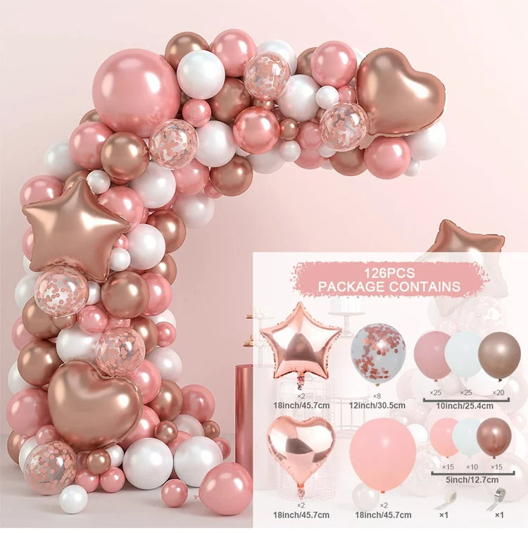 Kit de arco de guirnalda de globos de oro rosa tierno, decoración de fiesta de boda, cumpleaños, para adultos, niños, baby shower, suministros de boda con globos