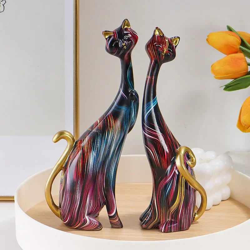 Decoración del hogar Arte nórdico Pintura al óleo Graffiti Gato Decoración Resina Adorno abstracto Figuritas Dormitorio Escritorio Porche Escultura de gato