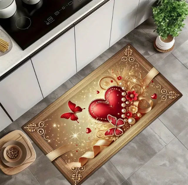 Felpudo de bienvenida de corazón para el Día de San Valentín, rectangular, con diseño de corazón rojo y blanco, lavable a mano para entrada de casa, decoración del hogar