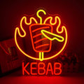 Enseigne au néon LED KEBAB avec flammes et couteau pour restaurant kebab, bar, décoration intérieure, fête, enseigne publicitaire unique