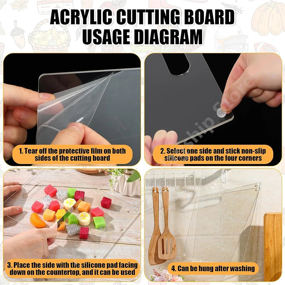 Planche à découper en acrylique Épaisse Transparente pour Fruits et Légumes Planche à découper Ménagère Antidérapante Anti-moisissure Outils de Cuisine