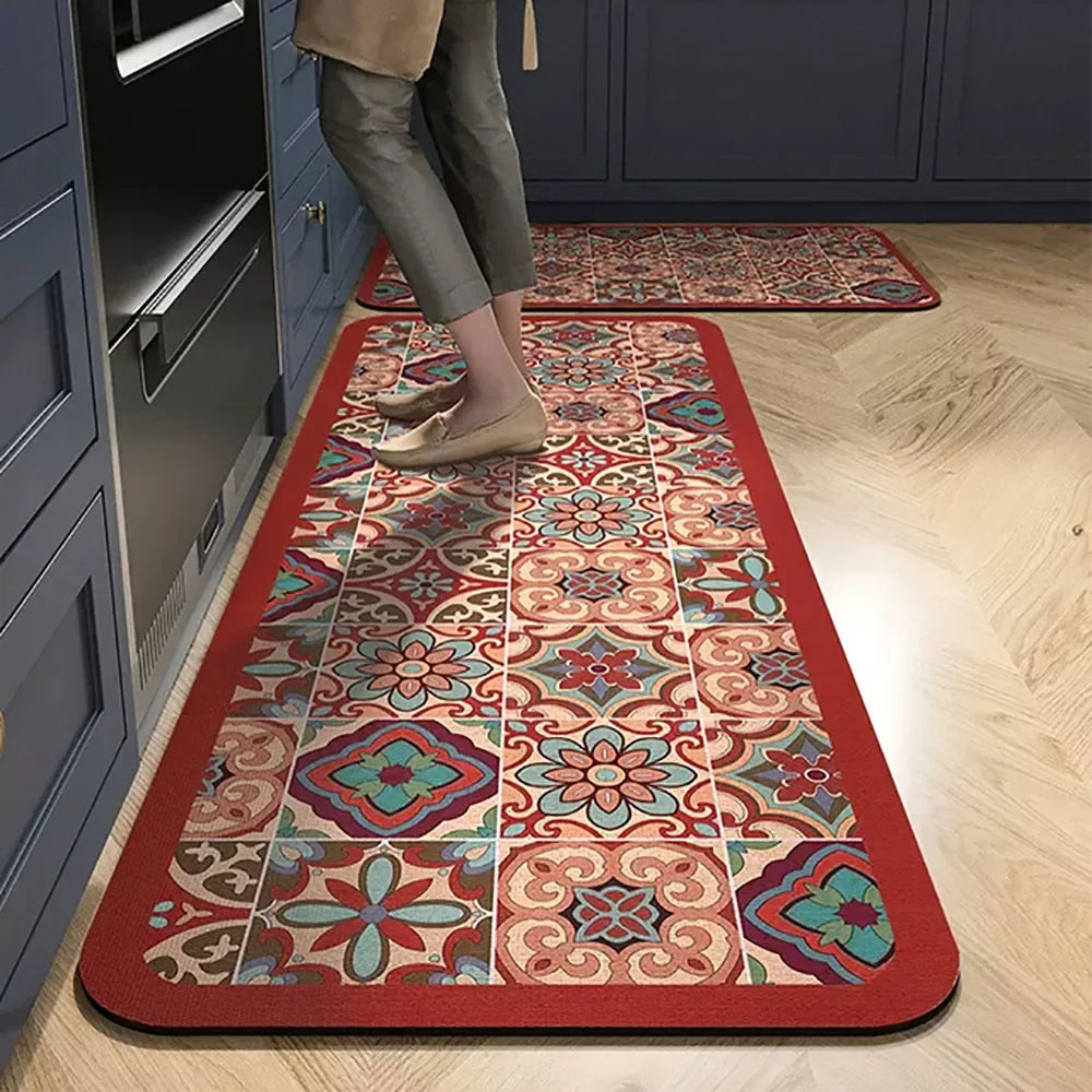 VIKAMA Tapis de sol de cuisine résistant à l'huile 1/2 pièces, tapis de salle de bain absorbant à séchage rapide, paillasson antidérapant pour la décoration intérieure