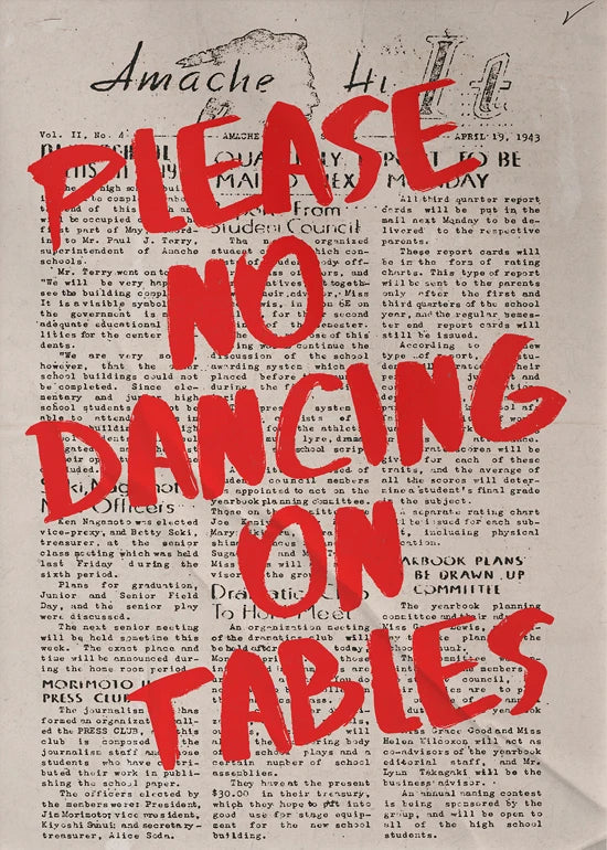 Cartel artístico tipográfico POR FAVOR NO BAILAR SOBRE LA MESA Impresión de pared de los 70 Impresiones de citas de moda Póster de lienzo artístico retro psicodélico