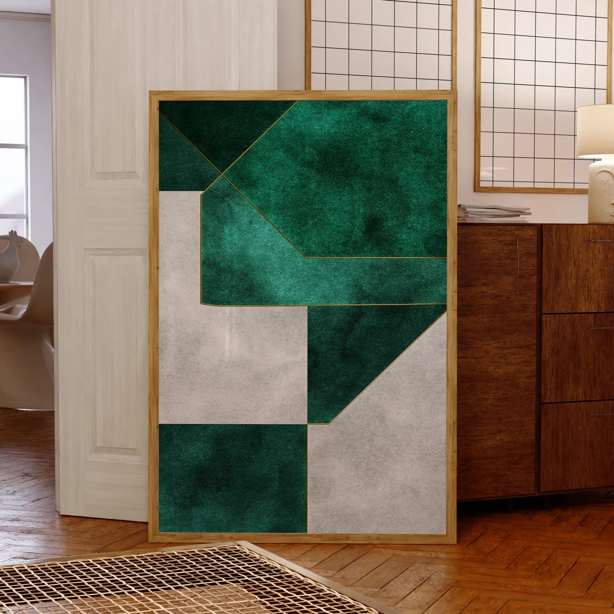 Impresiones de Arte de Pared Geométrico Esmeralda Verde Abstracto Moderno Pintura en Lienzo Póster Sala de Estar Dormitorio Decoración del Hogar