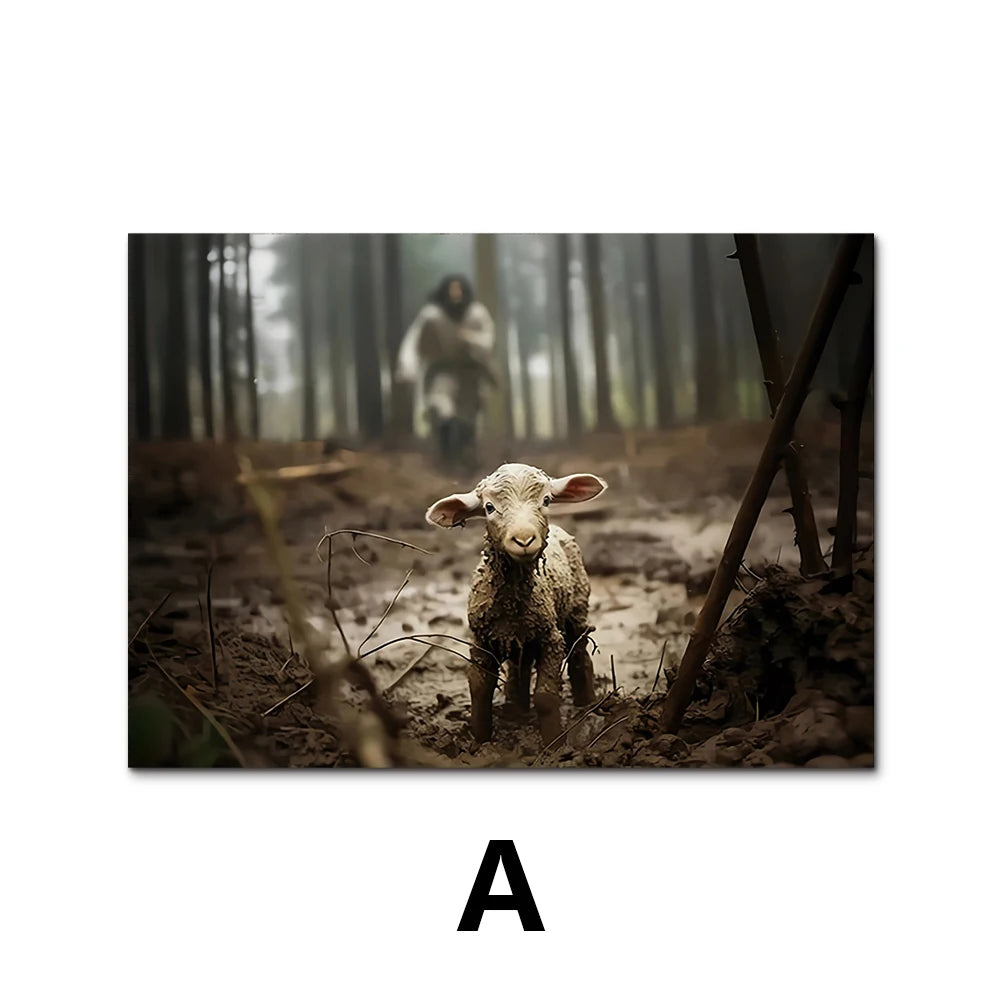 Classic Vintage Wall Art Christ Saves the Lamb HD Canvas Printed Poster Home Living Room Bedroom Hallway Decorative Painting