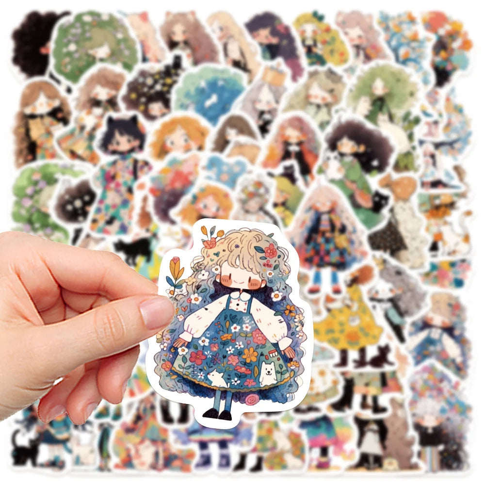 10/30/50 pegatinas de dibujos animados bonitos de niña, anime, calcomanías estéticas para nevera, portátil, teléfono, álbum de recortes, diario, decoración, juguete para niños