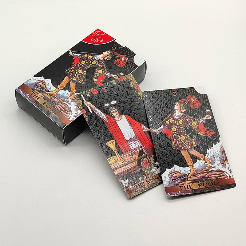 Mazo de Tarot de PVC a prueba de agua de 78 cartas con paquete de plástico Juego de mesa de adivinación Conjunto de oráculo de adivinación para principiantes