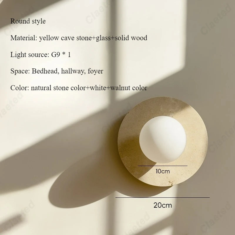 Nouvelle applique murale ronde en pierre de grotte jaune LED, luminaire décoratif pour salon, couloir, porche, chambre à coucher, chevet.